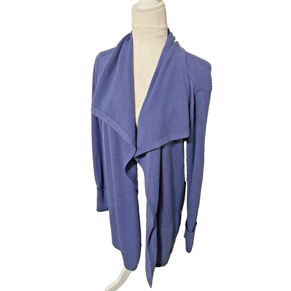 Eddie Bauer Marino Wool Cardigan Sweater ~M~Periwinkle Blue Cozy Preppy Classic